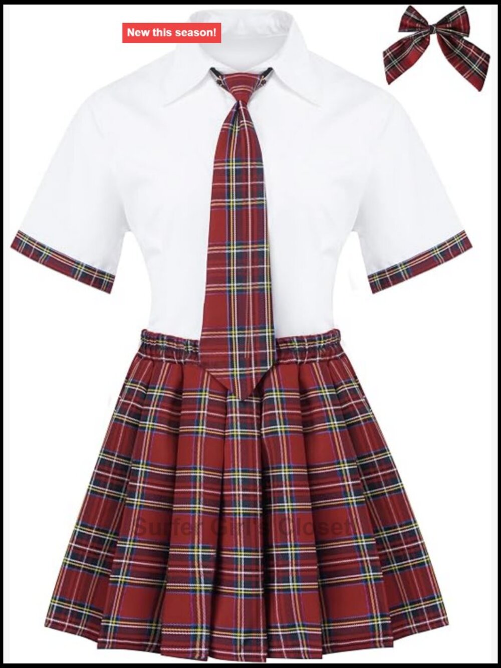 Women School Girl Costume Set Pleated Skirt White Top Halloween